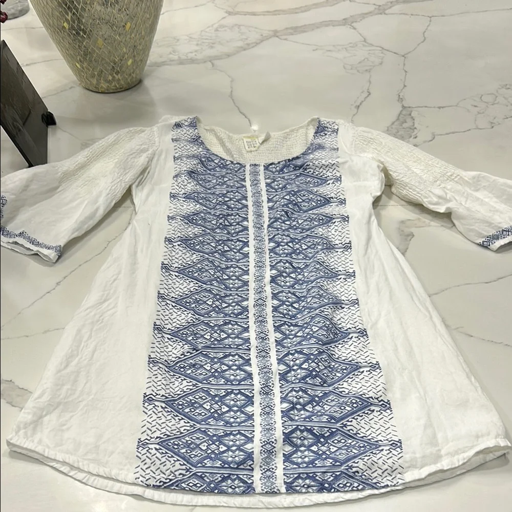 BILLABONG White Cotton Dress/Cover With Blue Design Print. Size L‎ - Picture 8 of 13